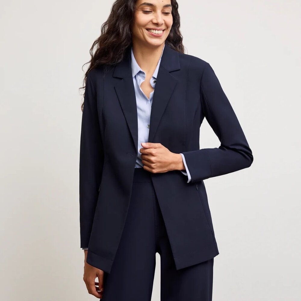 MM LaFleur The Moreland Travel Blazer - OrigamiTech - Dark Navy - 14